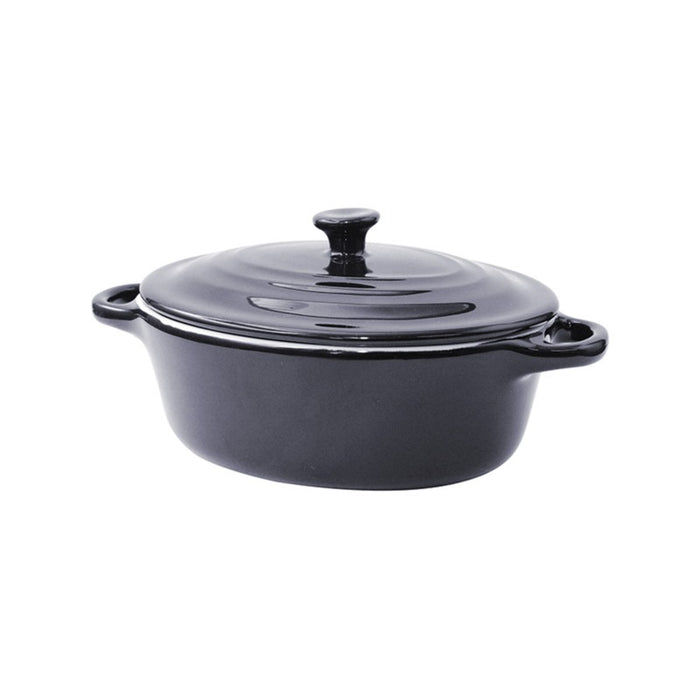 Mini olla negra redonda de porcelana con tapa 320ml 200x120mm A90mm - 6Uds
