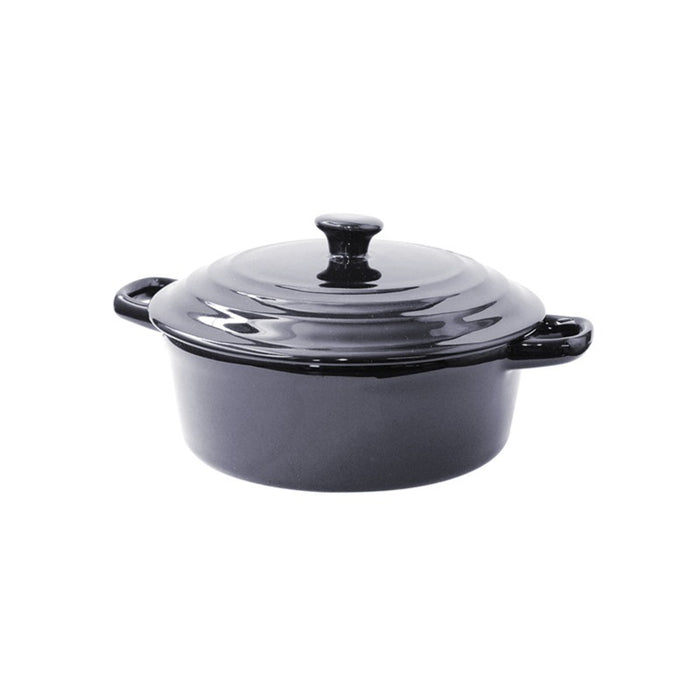 Mini olla negra ovalada de porcelana con tapa 600ml A97mm - 6Uds