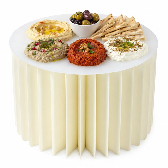 Expositor plegable blanco con bandeja acrílica  H400mm - 6Uds