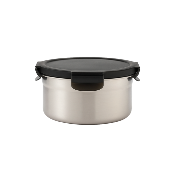 Noxbox Fiambrera redonda de acero inoxidable con tapa de pp negro 600ml Ø137mm A73mm - 12Uds