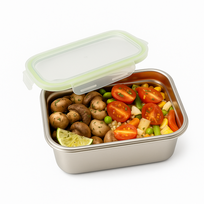 Noxbox Fiambrera rectangular de acero inoxidable con tapa transparente de pp 1 600ml 223x150mm A80mm - 6Uds