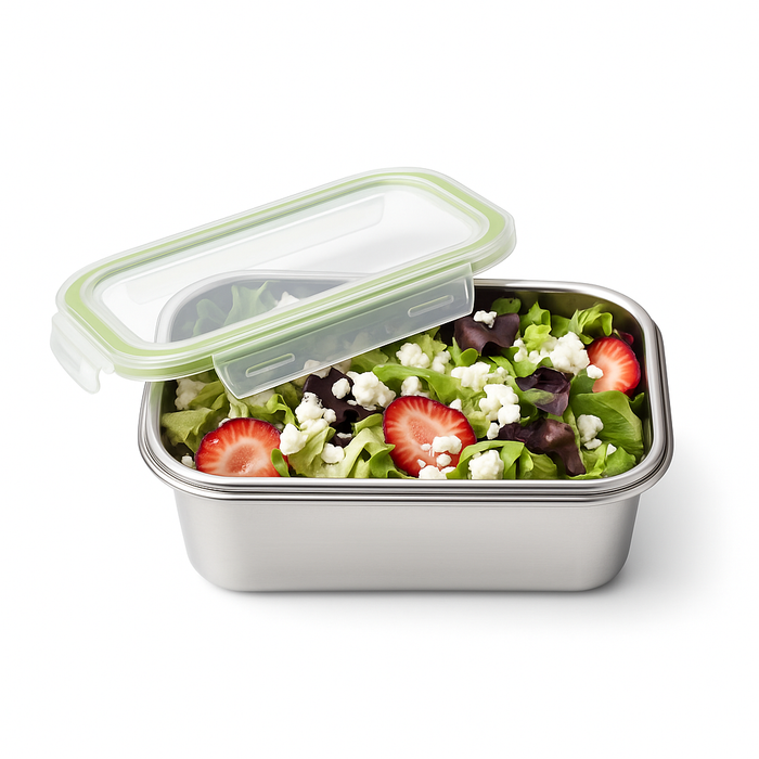 Noxbox Fiambrera rectangular de acero inoxidable con tapa transparente de pp 620ml 163x100mm A65mm - 6Uds