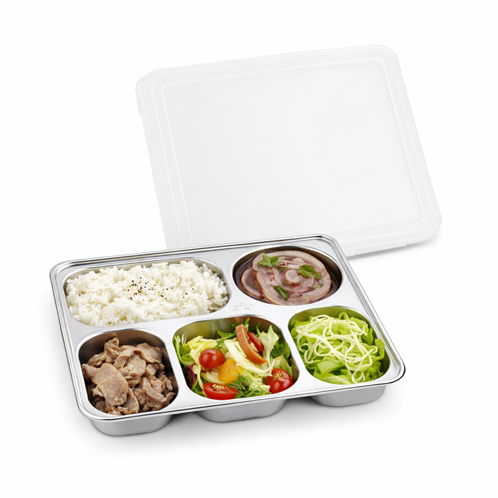 Noxtray Bandeja de acero inoxidable 5 compartimentos con tapa de pp 280x220mm A40mm - 10Uds