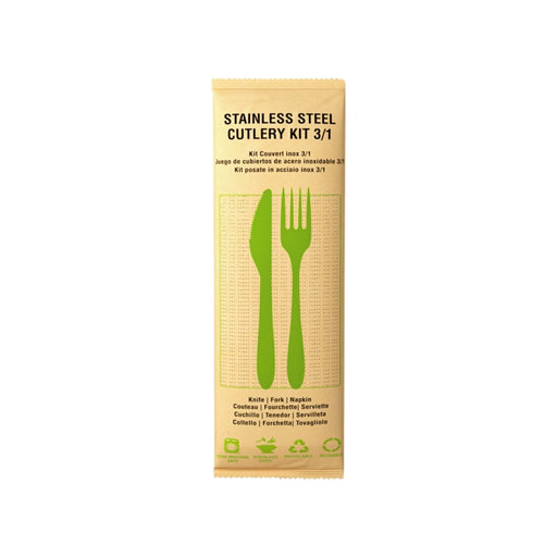 3/1 cubiertos de acero inoxidable, cuchillo, tenedor, servilleta, envoltorio de papel 210x60mm A15mm - 250Uds