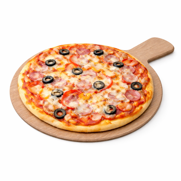 Bandeja de pizza en melamina con asa de madera 230mm - 6Uds