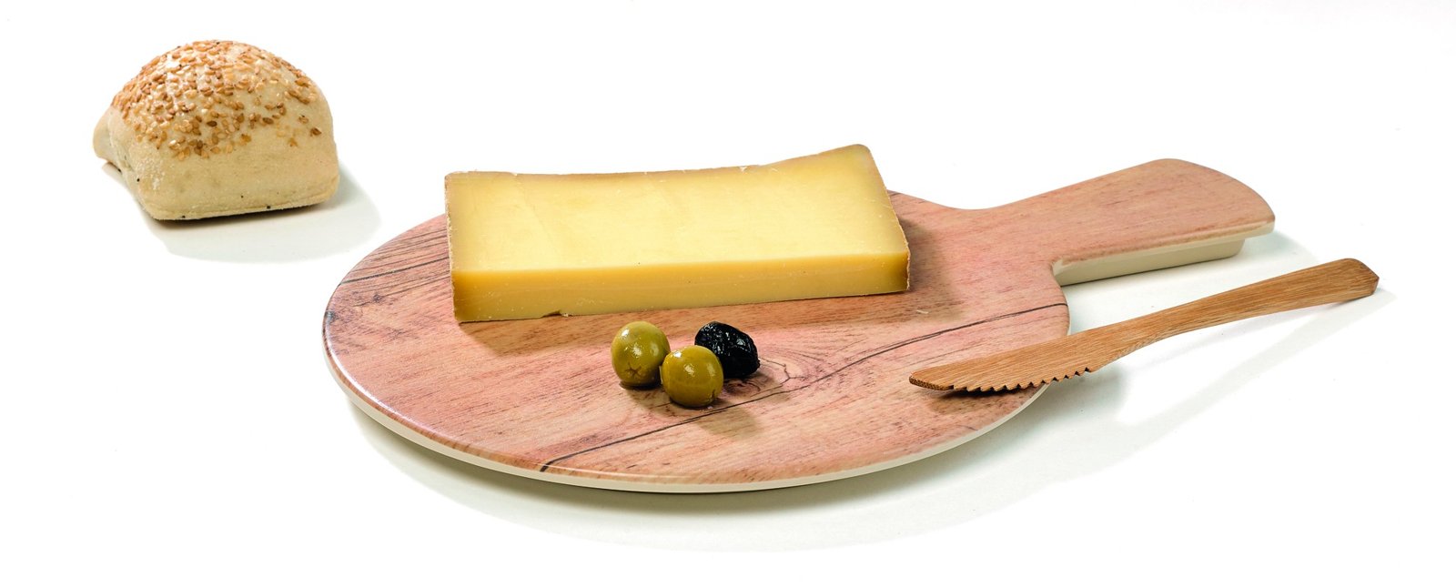 Bandeja de pizza en melamina con asa de madera 230mm - 6Uds