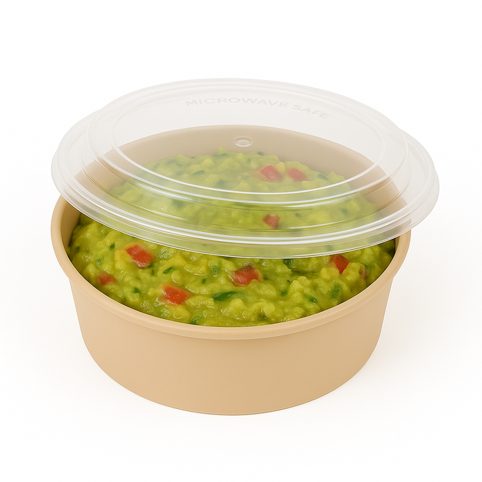 Cuenco reutilizable PP injectado beige con tapa transparente 980ml Ø182mm A67mm - 50Uds