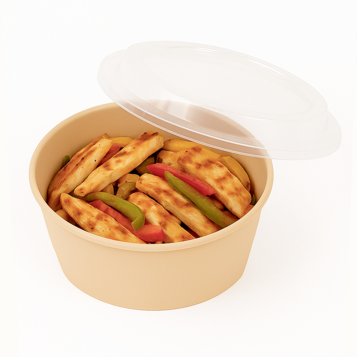 Cuenco reutilizable PP injectado beige con tapa transparente 1200ml Ø182mm A82mm - 50Uds