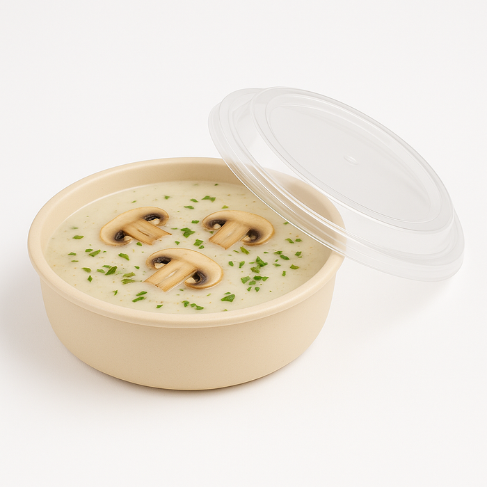 Cuenco reutilizable PP injectado beige con tapa transparente 1200ml Ø182mm A82mm - 50Uds