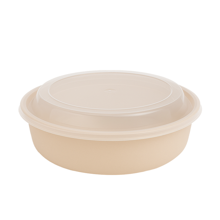 Cuenco reutilizable PP injectado beige con tapa transparente 1200ml Ø182mm A82mm - 50Uds