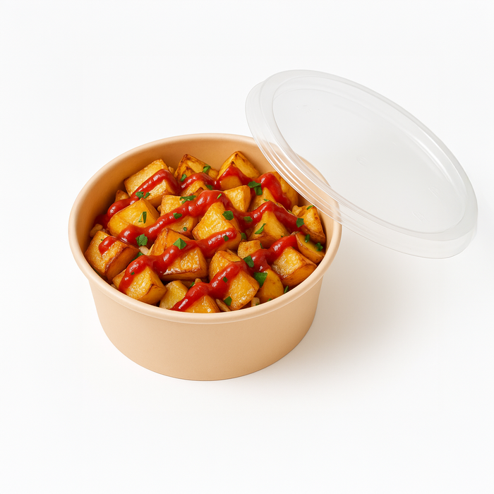 Cuenco reutilizable PP injectado beige con tapa transparente 300ml Ø120mm A41mm - 50Uds