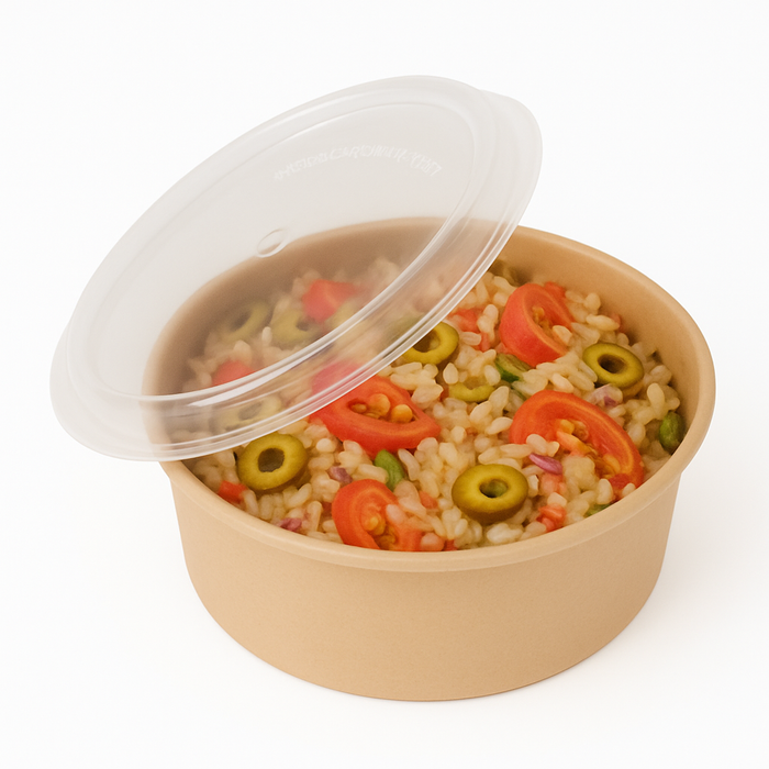 Cuenco reutilizable PP injectado beige con tapa transparente 470ml Ø120mm A66mm - 50Uds