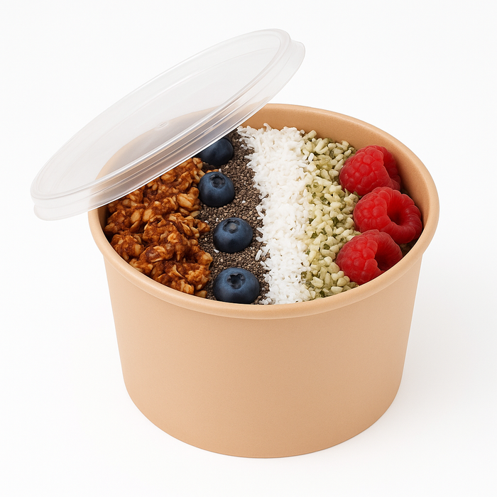 Cuenco reutilizable PP injectado beige con tapa transparente 600ml Ø120mm A76mm - 50Uds