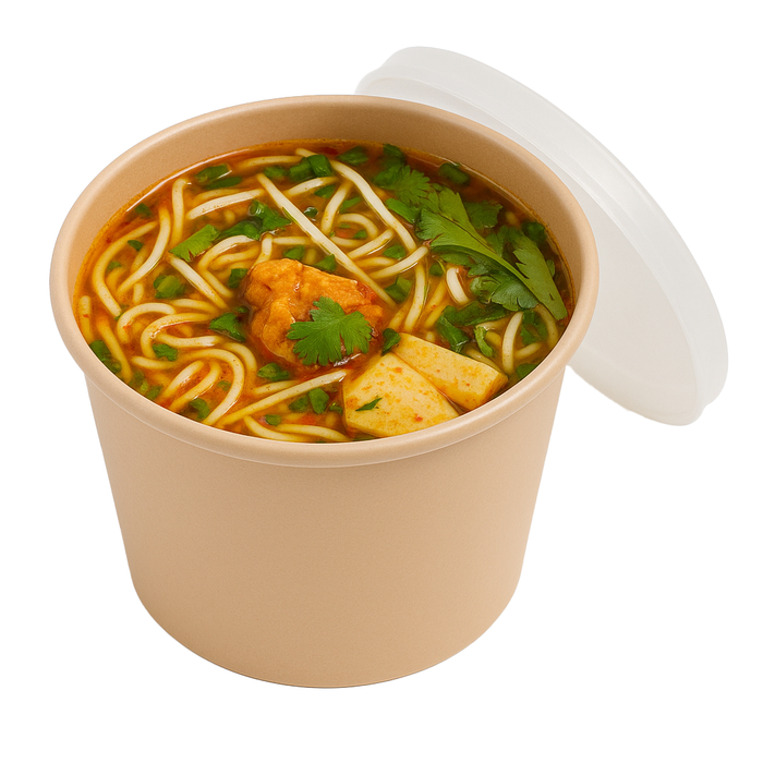 Cuenco reutilizable PP injectado beige con tapa transparente 700ml Ø120mm A90mm - 50Uds