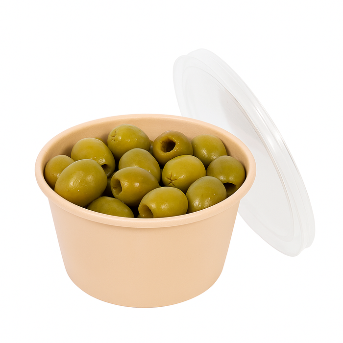 Cuenco reutilizable PP injectado beige con tapa transparente 120ml Ø77mm A40mm - 100Uds