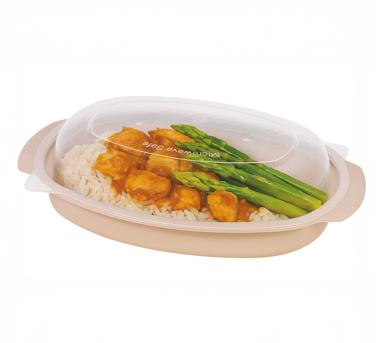 Bol beige oval PP con tapa transparente 600ml 226x154mm A54mm - 50Uds