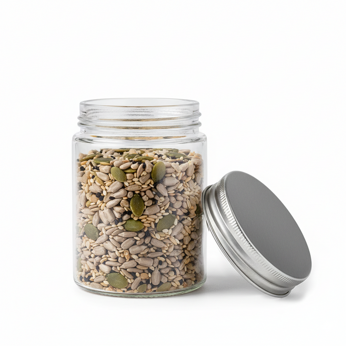 Combo tarro de Cristal BOKOJAR redondo con tapa de aluminio 300ml Ø70mm A99mm - 60Uds