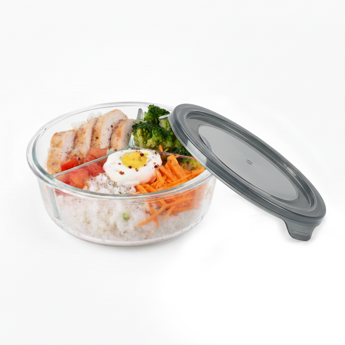 Bol de borosilicato COOK SHOW compartimentado + tapa de PP 930ml A66mm - 18Uds