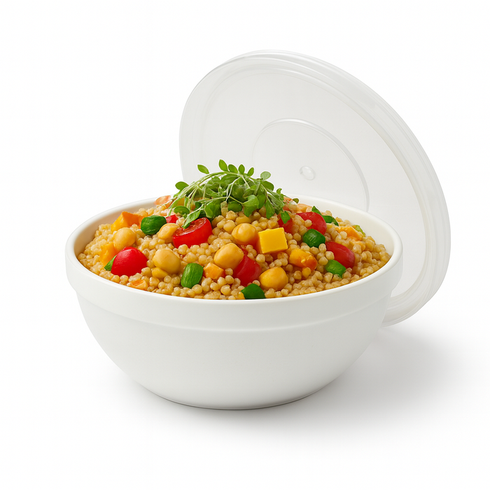 Combo bol Cook Show de vidrio opal + tapa PP 1140ml - 12Uds