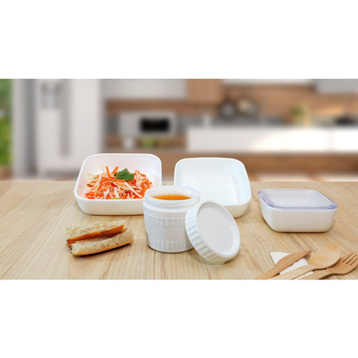 Combo bol Cook Show de vidrio opal + tapa PP 1140ml - 12Uds