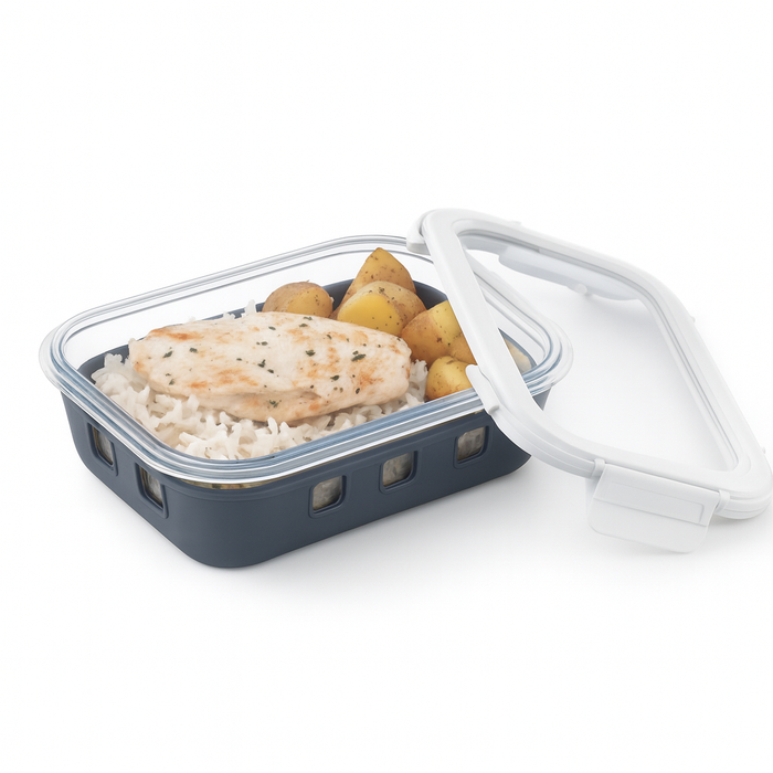 Fiambrera COOK SHOW de vidrio borosilicato con tapa transparente y funda de silicona 660ml 170x125mm A53mm - 24Uds