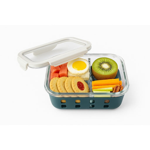 Fiambrera COOK SHOW de vidrio borosilicato con tapa hermética de acrilico y funda de silicona 980ml 198x148mm A60mm - 12Uds