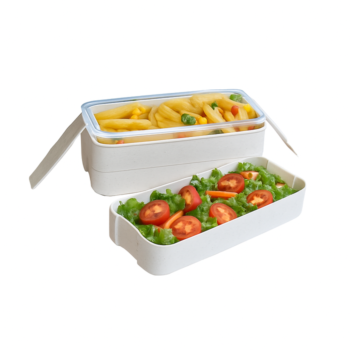 Caja Bento Reutilizable Huskly DE 3 CAPAS Beige 900ml 185x80mm A103mm - 20Uds
