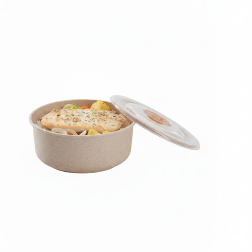 Cuenco Reutilizable Huskly Beige con Tapa PP 300ml Ø100mm A58mm - 40Uds