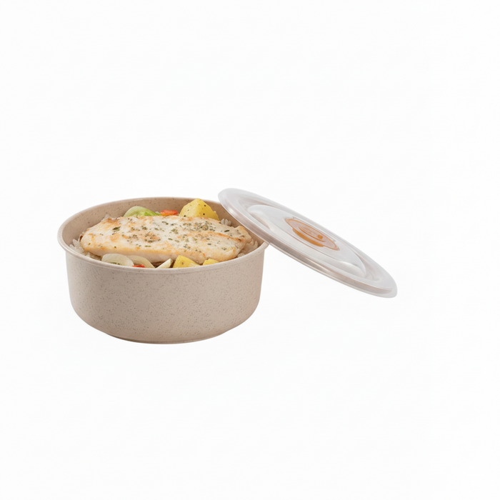 Cuenco Reutilizable Huskly Beige con Tapa PP 300ml Ø100mm A58mm - 40Uds