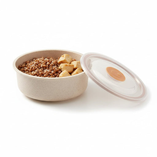 Cuenco Reutilizable Huskly Beige con Tapa de PP 500ml Ø130mm A65mm - 30Uds
