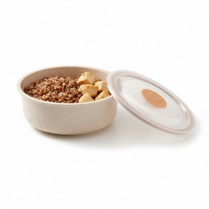 Cuenco Reutilizable Huskly Beige con Tapa de PP 500ml Ø130mm A65mm - 30Uds