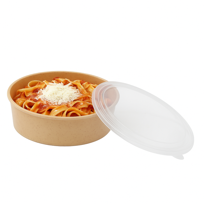 Combo Ensaladera Kraft con tapa transparente reutilizable 1800ml Ø185mm A68mm - 10Uds