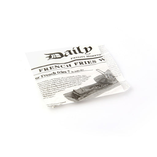 Bolsita de papel blanca antigrasa abierta por 2 lados diseño periódico 130x130mm - 1000Uds