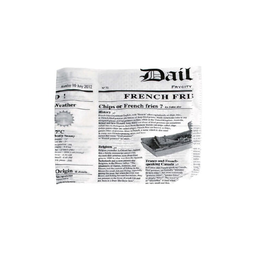 Bolsita de papel blanca antigrasa abierta por 2 lados diseño periódico 170x170mm - 1000Uds