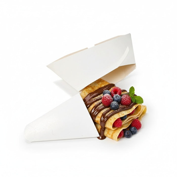 Caja triangular de cartón blanco para crepes 215x185mm - 50Uds