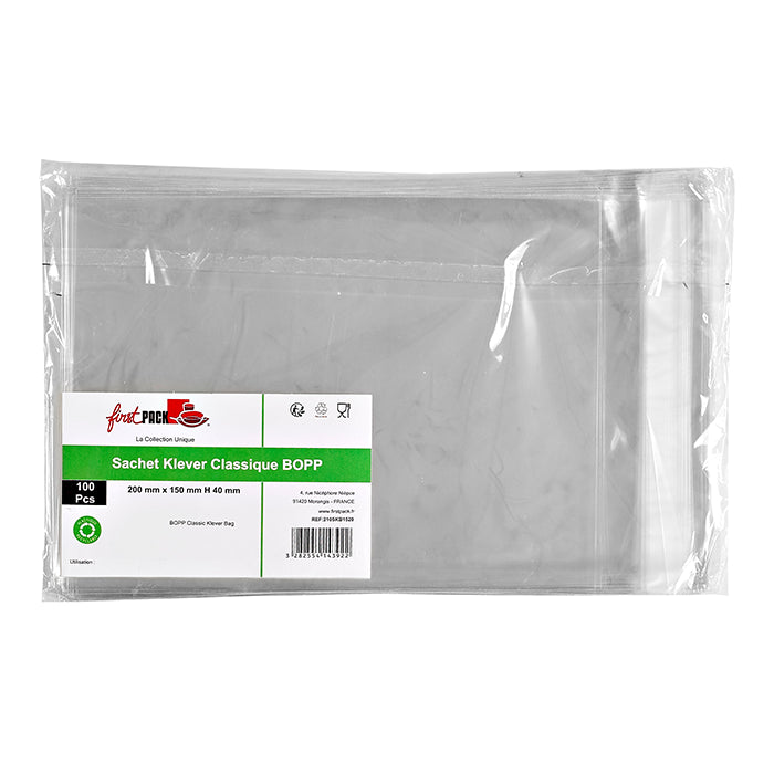 Bolsa de plástico BOPP con cinta adhesiva 200x150mm A40mm - 100Uds