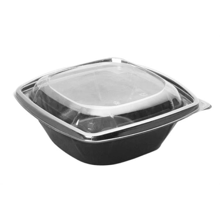 Combo Ensaladera PET cuadrada negra con Tapa 1000ml 190x190mm A75mm - 25Uds
