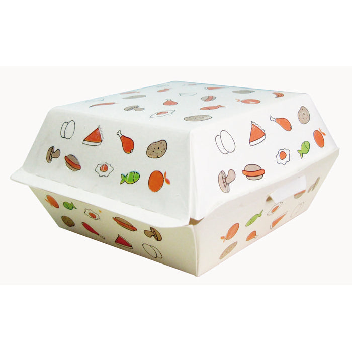 Caja de cartón para hamburguesas con diseño. 135x125mm A65mm - 500Uds