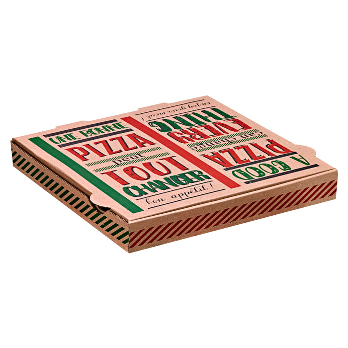 Caja de cartón pizza decorada Une bonne pizza 260x260mm A35mm - 100Uds