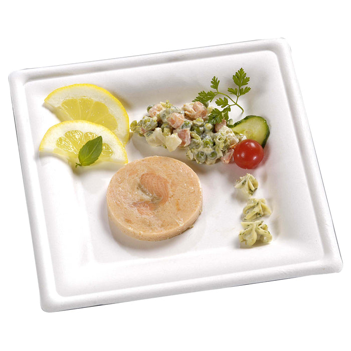Plato blanco cuadrado a base de pulpa. 200x200mm A16mm - 125Uds