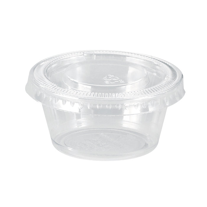 Salsera redonda transparente PET con tapa plana 60ml Ø62mm A32mm - 50Uds