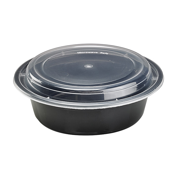 Bol negro redondo PP con tapa transparente 1000ml Ø185mm A55mm - 50Uds