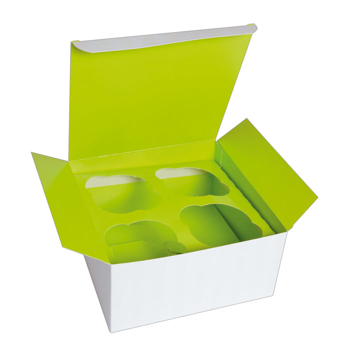 Caja de cartón para cupcakes con inserto verde (para 4 piezas) 170x170mm A85mm - 100Uds