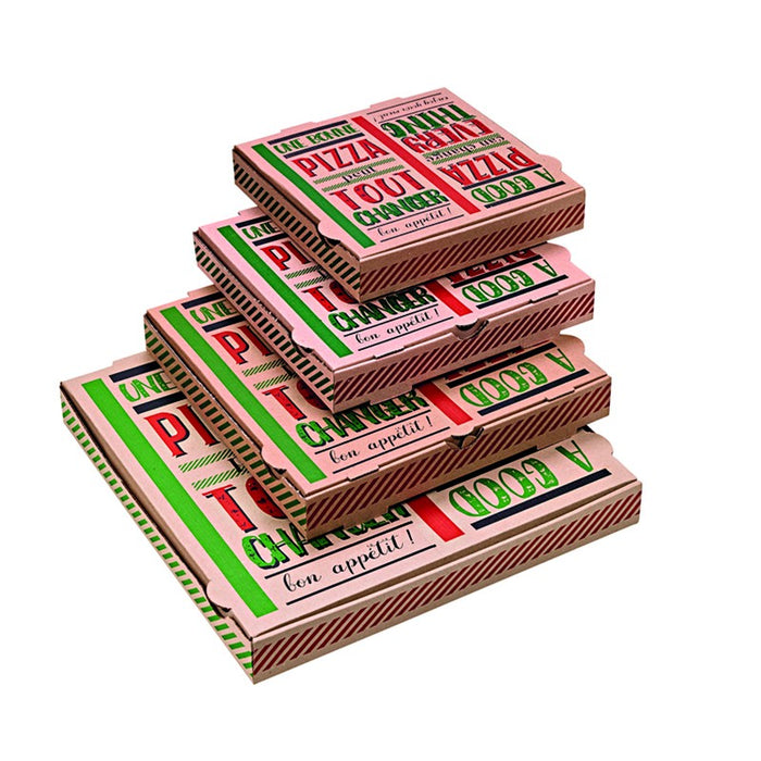 Caja de cartón pizza decorada Une bonne pizza 330x330mm A35mm - 100Uds