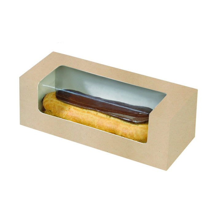Caja de cartón marrón con ventana PLA para pasteles o macaron 150x60mm A50mm - 50Uds
