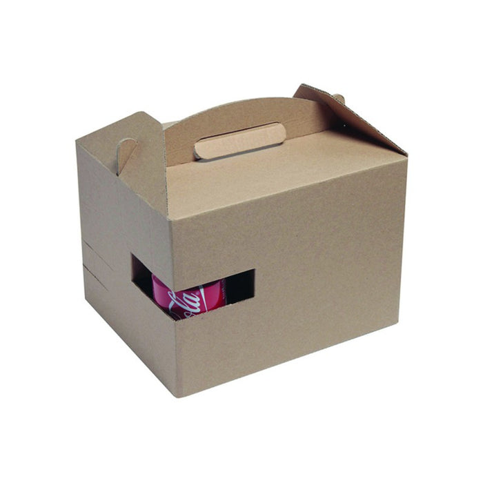Caja de cartón ondulado kraft LUNCHNGO con asa y soporte vaso 300x200mm A175mm - 25Uds