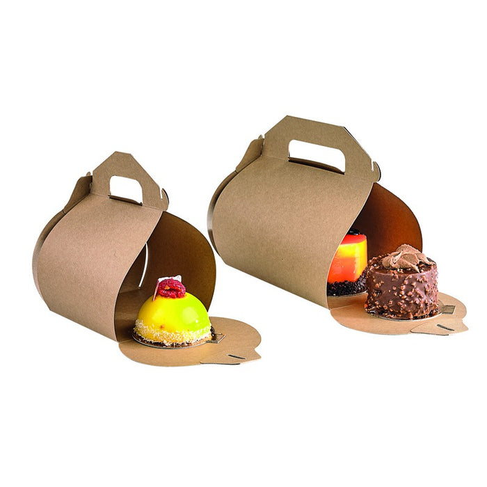 Caja pastelera alta de cartón kraft con asa 110x110mm A130mm - 50Uds