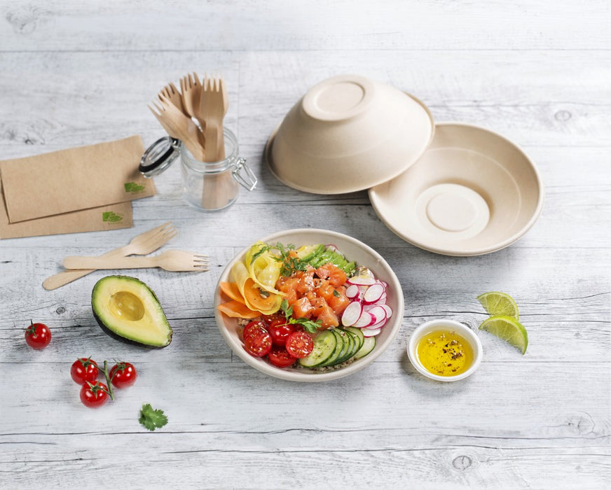 Bol redondo de pulpa marrón «Poke» 950ml Ø196mm A63mm - 125Uds