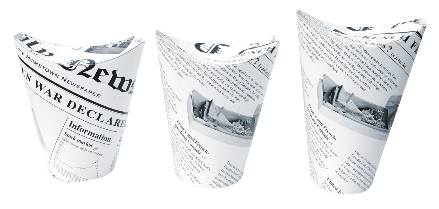 Vaso para snack de cartón blanco con cierre decoración News 350ml A139mm - 50Uds