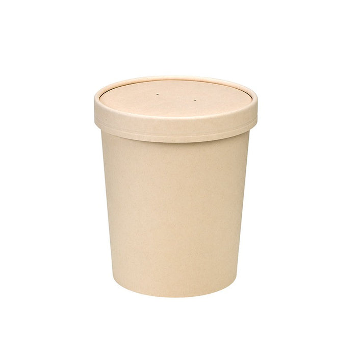 Vaso sopa cartón-fibra de bambú para caliente/frío con tapa 940ml A140mm - 25Uds